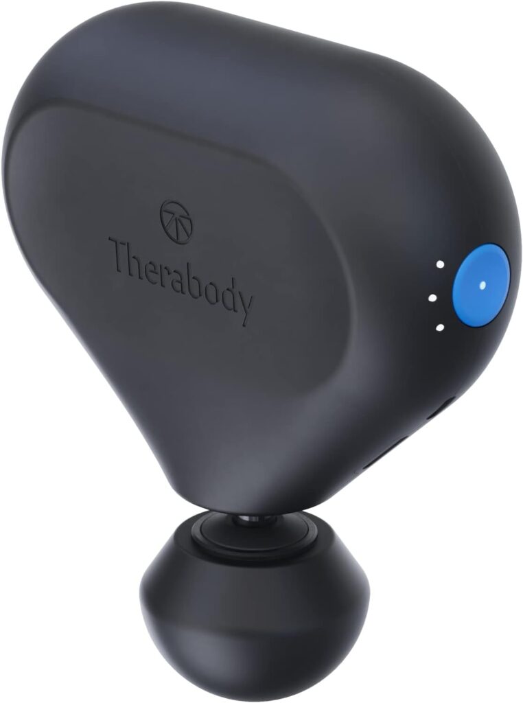 Theragun Mini 2.0 - Handheld Electric Massage Gun - Compact Deep Tissue Treatment for Any Athlete On The Go - Portable Percussion Massager with QuietForce Technology  3 Foam Attachments - Black